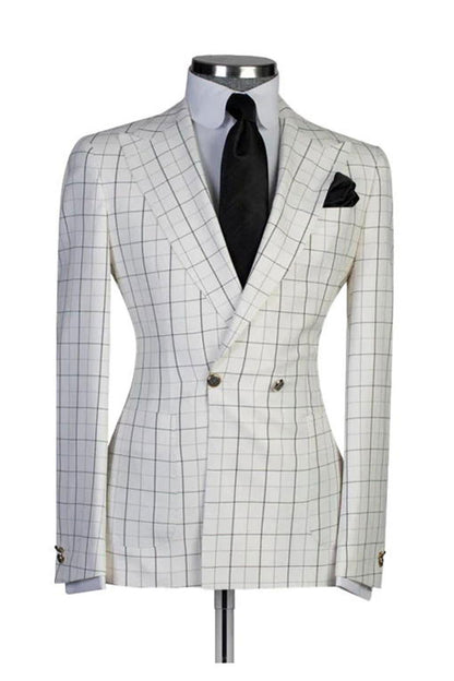 White Chic Plaid Peak Lapel Jacket