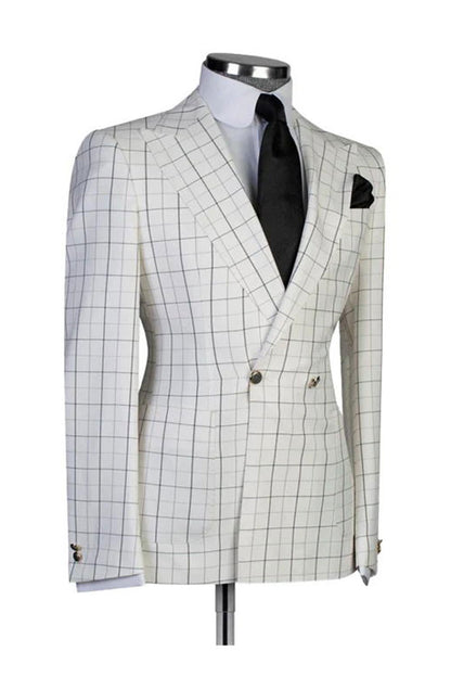 White Chic Plaid Peak Lapel Jacket