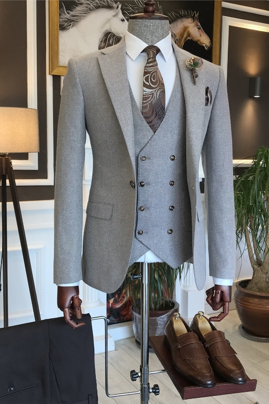 Grey Notched Lapel Three Pieces Prom Suits Business Suits