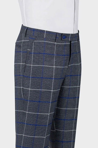 Men's Gray Plaid Peak Lapel 3-piece Suit