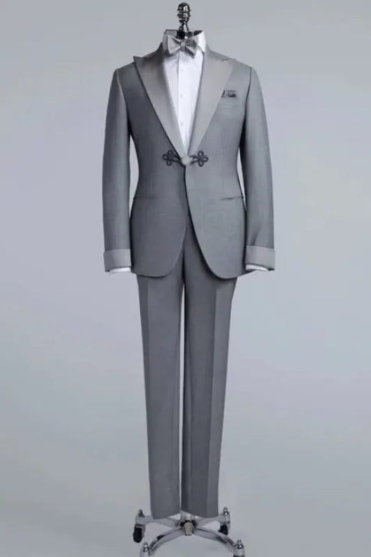 Gray Peaked Lapel One-button 2-piece Formal Suit