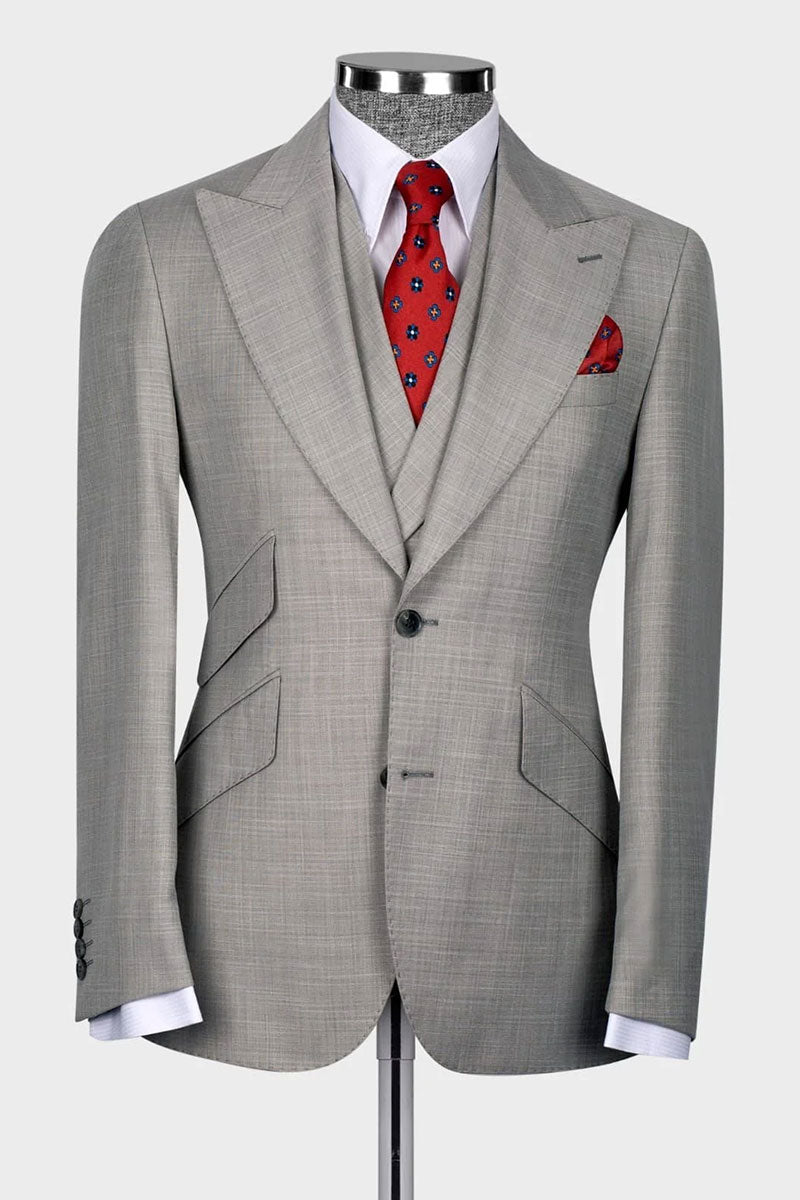 Men's Gray Peak Lapel 3-piece Suit