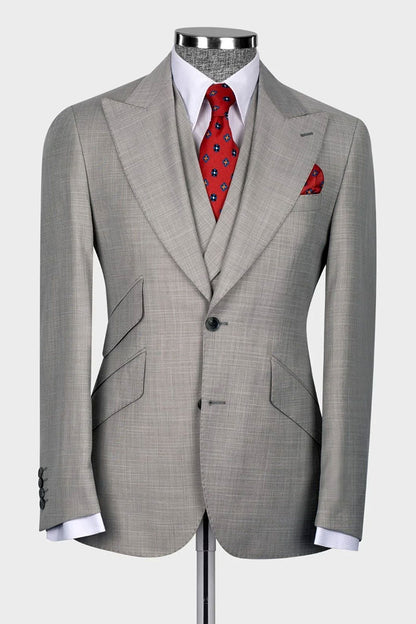 Men's Gray Peak Lapel 3-piece Suit