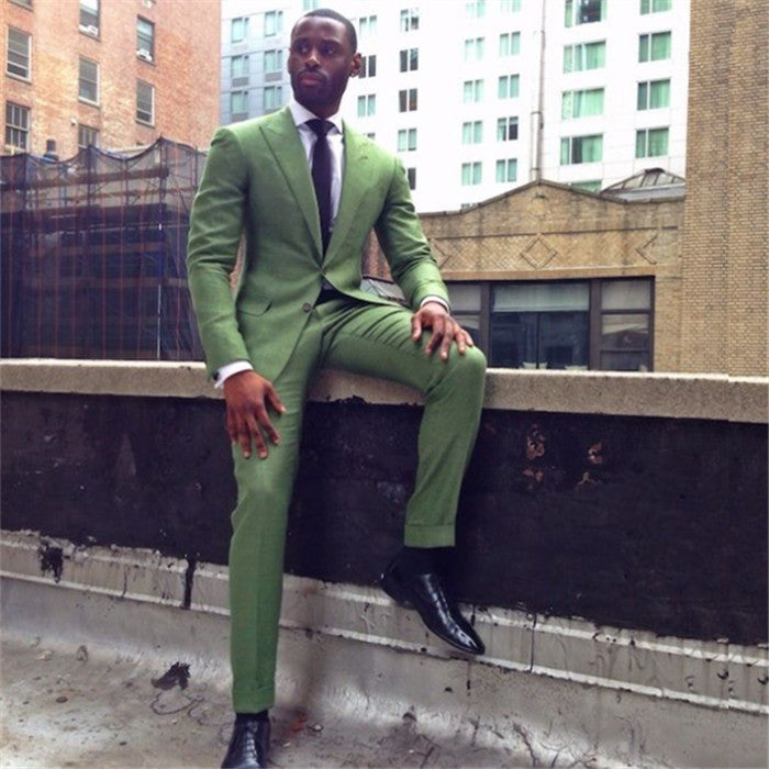 Green Peaked Lapel Two Pieces Outfits for Prom