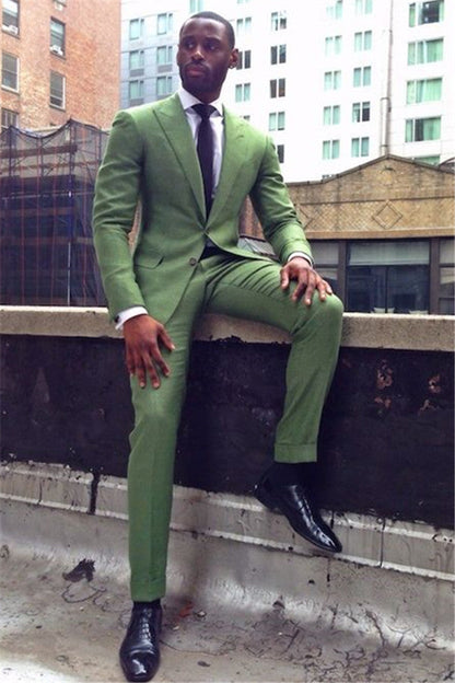 Green Peaked Lapel Two Pieces Outfits for Prom