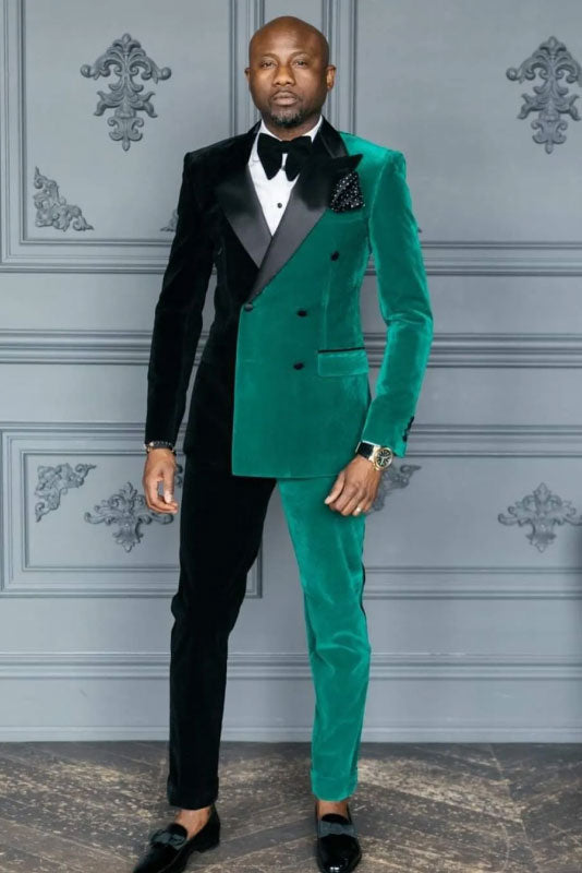 Green/Black Two-tone Velvet 2 Piece Tuxedo