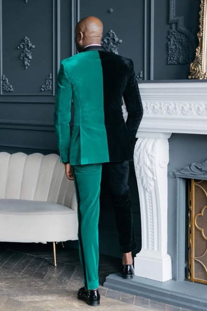 Green/Black Two-tone Velvet 2 Piece Tuxedo