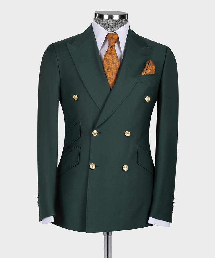 Latest Peaked Lapel Green Double Breasted Suit for Prom