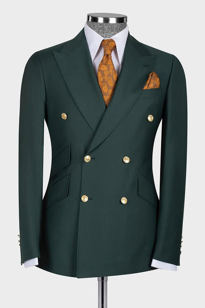 Latest Peaked Lapel Green Double Breasted Suit for Prom