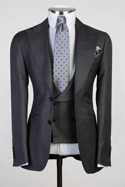 Grey Peaked Lapel Single Breasted 3-piece Formal Suits