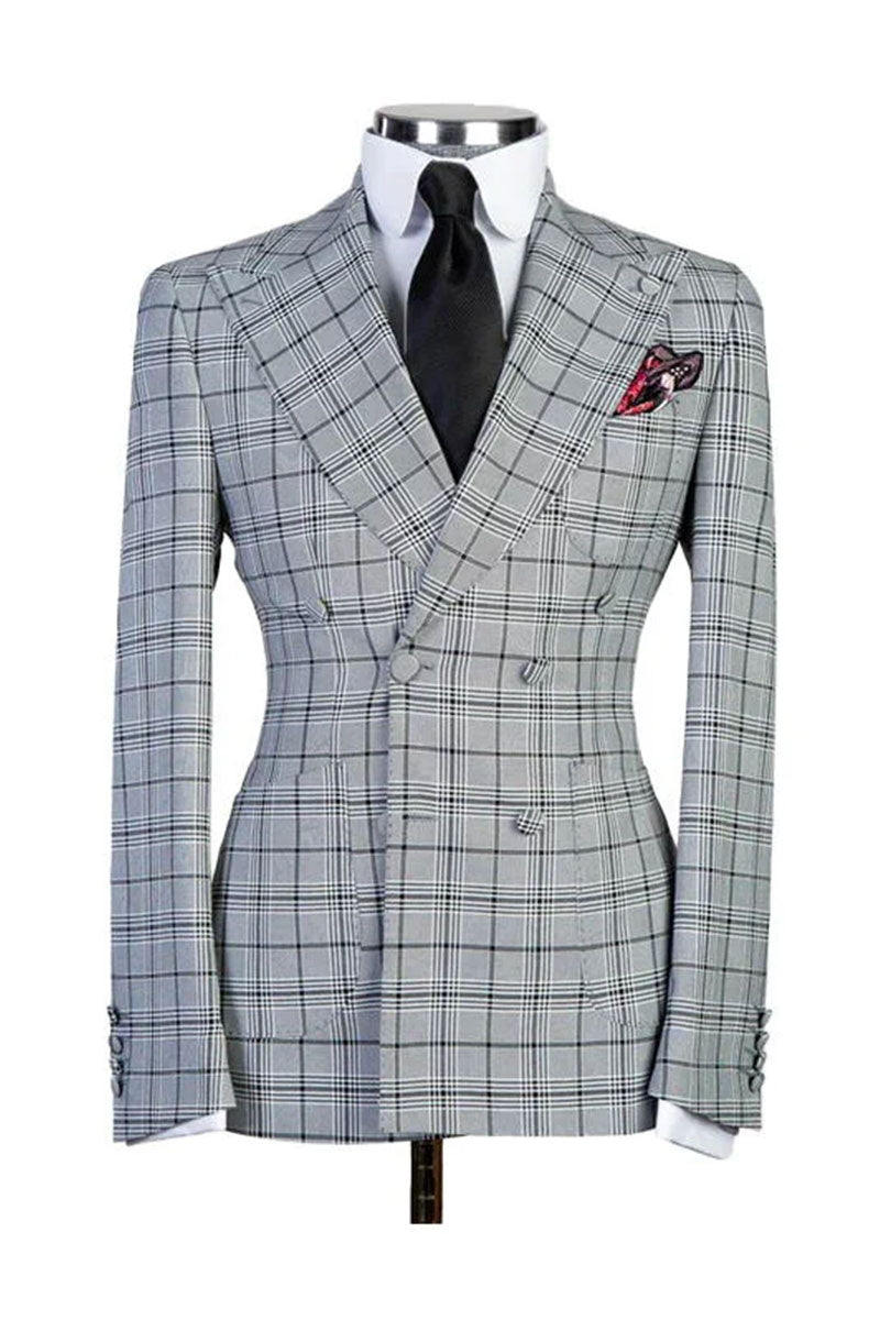 Grey Plaid Double Breasted Jacket