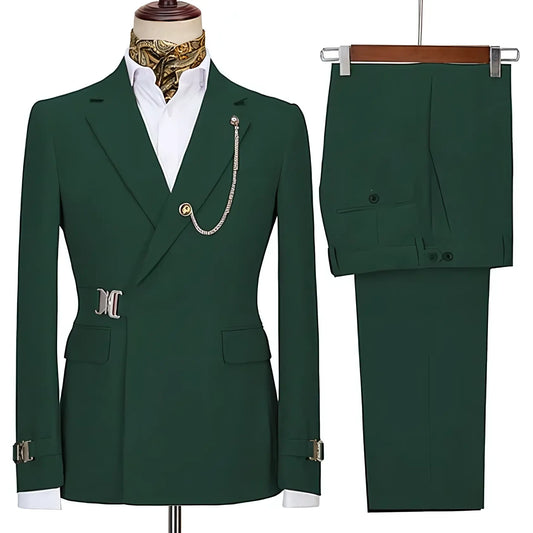 Green 2-Piece Suit Men's Prom Suit Notched Lapel Regular Fit Tuxedo (Blazer + Pants)