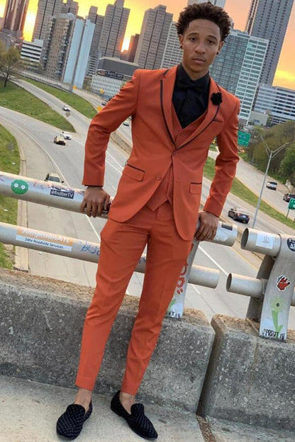 Orange 3-Piece Notched Lapel Slim Fit Prom Party Men Suits