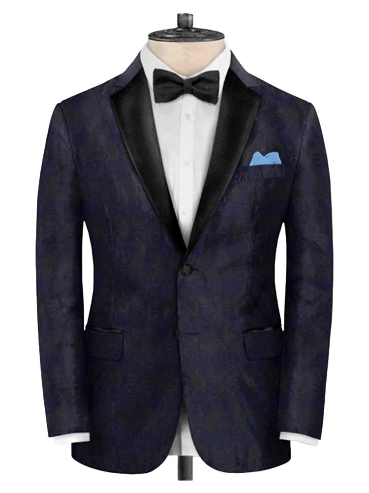 Men's  Navy Blue Jacquard Tuxedo Slim Fit Suit