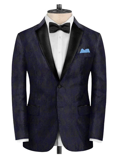 Men's  Navy Blue Jacquard Tuxedo Slim Fit Suit