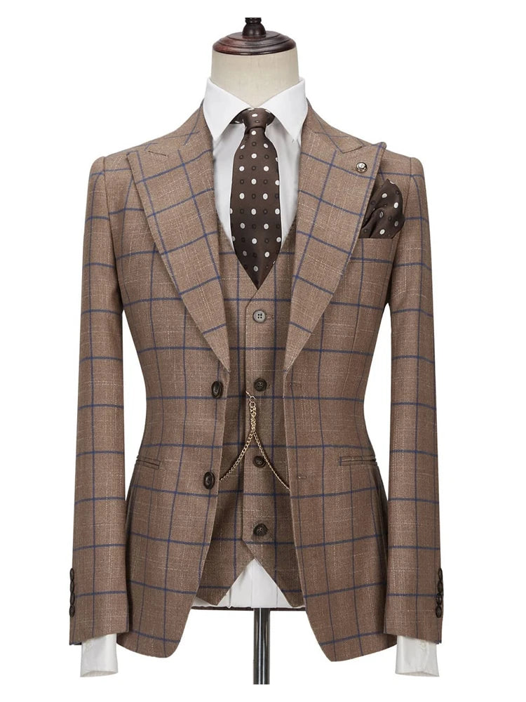 Dark Brown 3 Piece Bespoke Peaked Lapel Suit