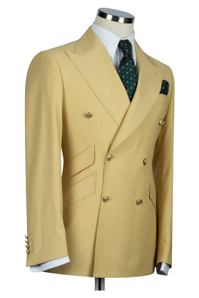 Designer Yellow Peak Lapel Double Breasted Suit for Prom