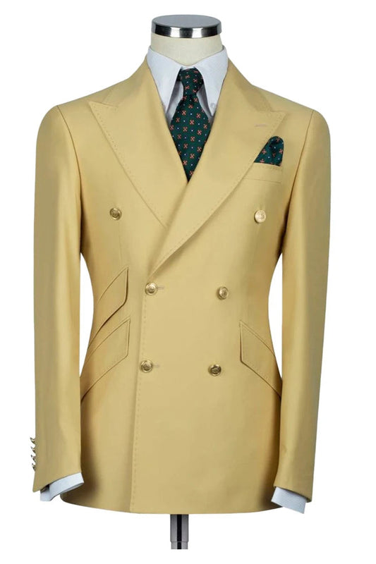 Designer Yellow Peak Lapel Double Breasted Suit for Prom