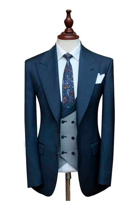 Blue Peak Lapel Slim Fit Single Breasted 3 Piece Suit