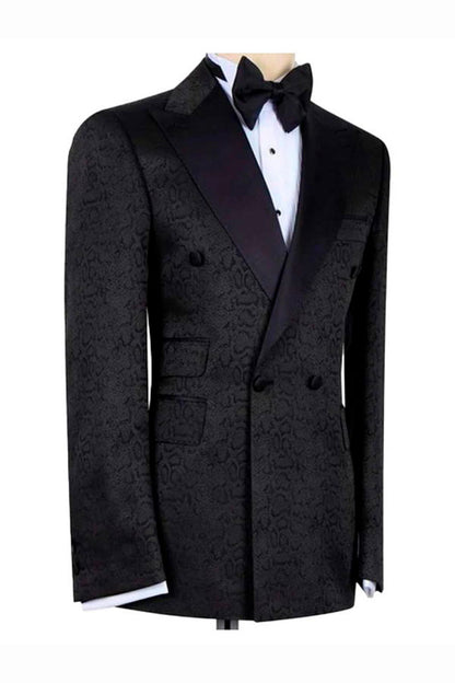 Black Double Breasted Jacquard Fashion Prom Men Suit
