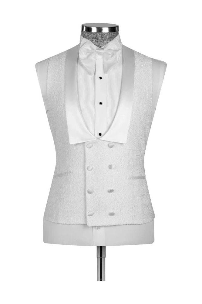 White 3 Piece Jacquard Shawl Lapel Wedding Tuxedo