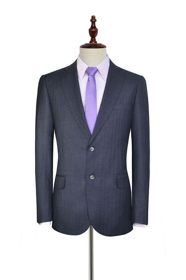 Dark Grey Stripe Pattern Notched Lapel Mens Suits for Formal