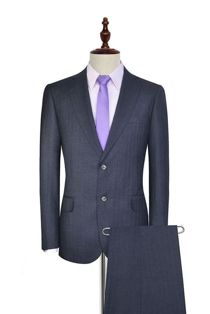 Dark Grey Stripe Pattern Notched Lapel Mens Suits for Formal