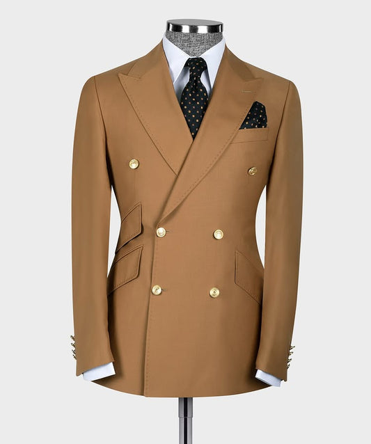 Latest Peaked Lapel Khaki Double Breasted Suit for Prom