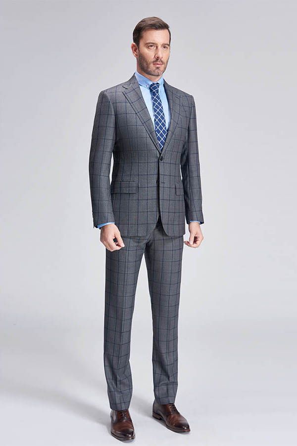 Large Checked Decent Dark Grey Mens Suits