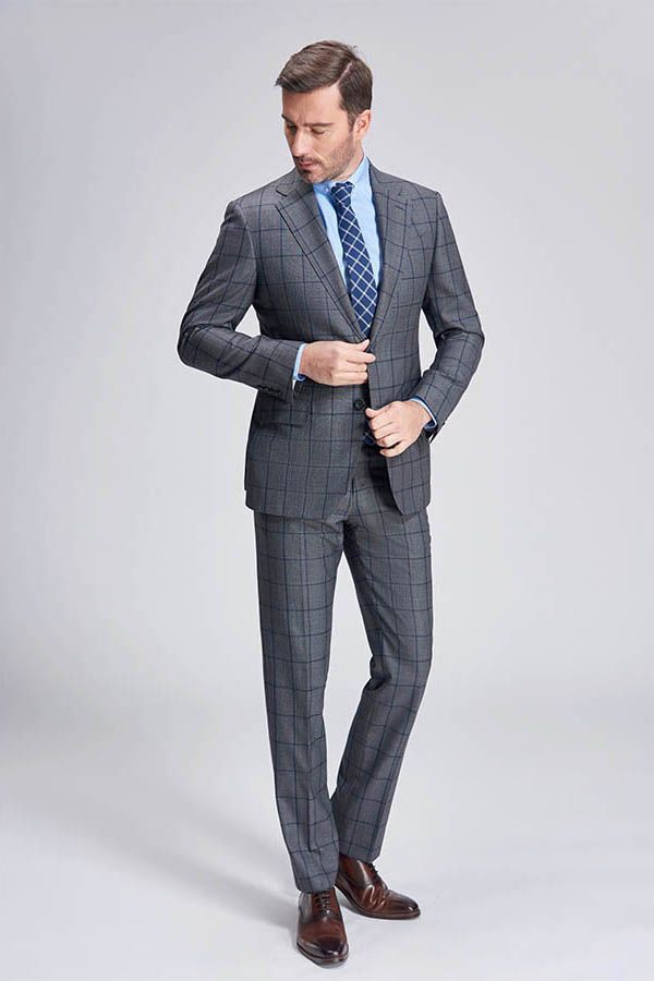 Large Checked Decent Dark Grey Mens Suits