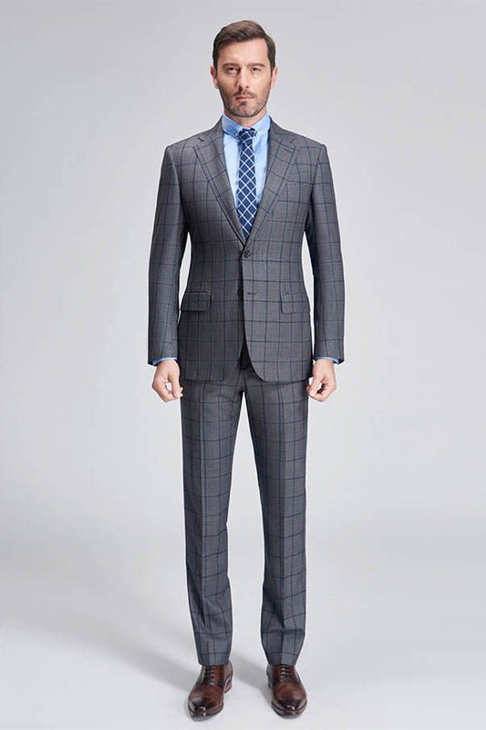 Large Checked Decent Dark Grey Mens Suits