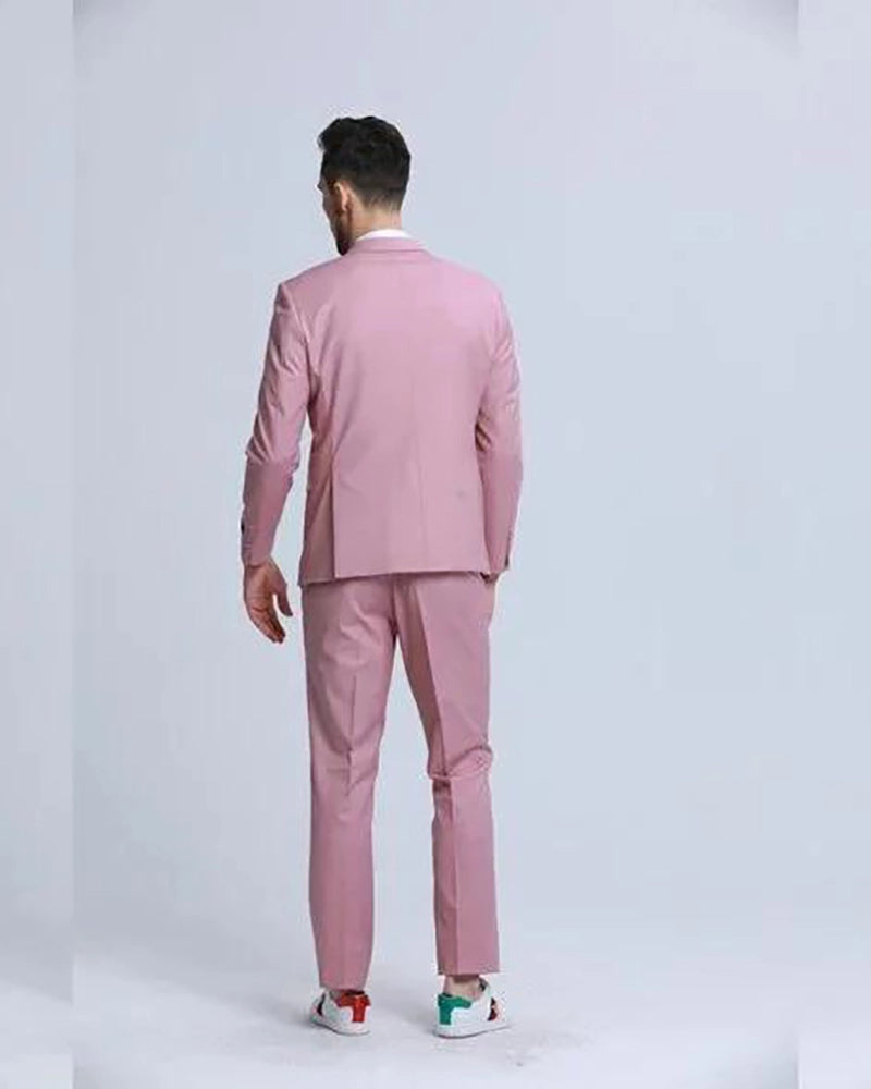 Peaked Lapel 3 Piece Single Breasted Pink Suit