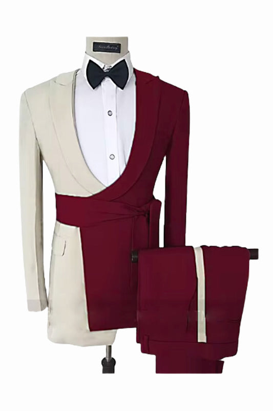 Single Breasted Peak Lapel 2-piece Suit Red/White