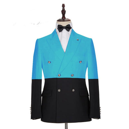 Modern Classic Lake Blue Double Breasted Slim Fit Men Suits