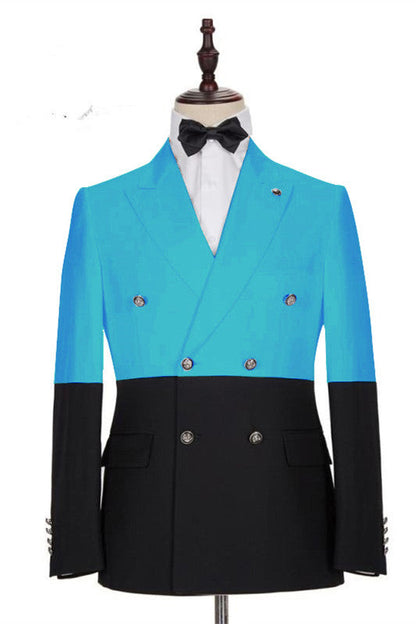 Modern Classic Lake Blue Double Breasted Slim Fit Men Suits