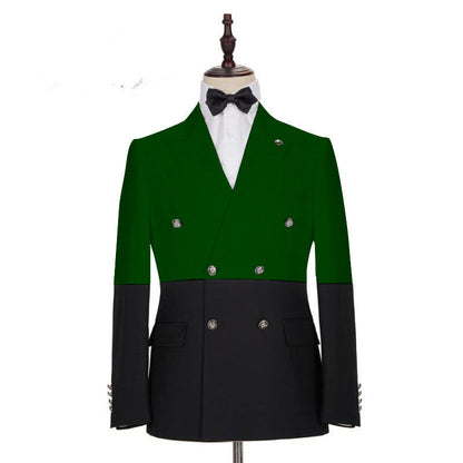 Modern Dark Green and Black Bespoke Slim Fit Double Breasted Men Suits