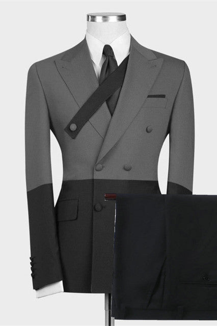 Modern Gray and Black Slim Fit Classic Double Breasted Men's Suits