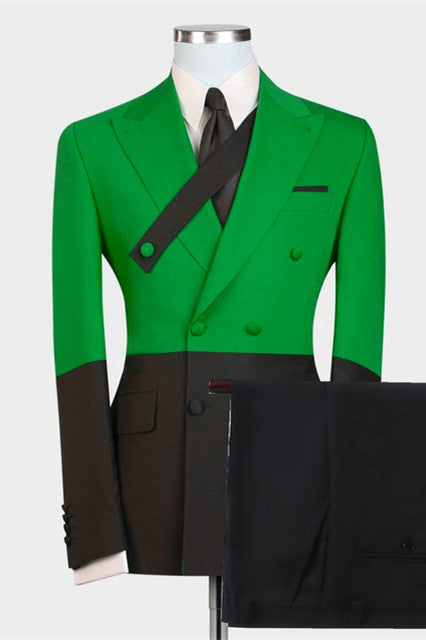 Modern Green Double Breasted Peaked Lapel Designer Men's Suits for Prom