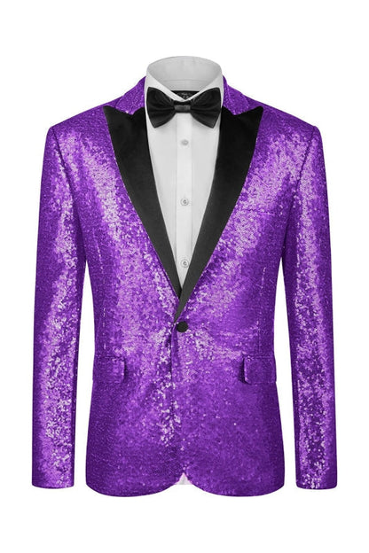 Modern Purple Peaked Lapel Shiny Sequins Men Prom Suits