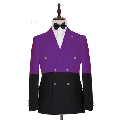 Modern Purple Double Breasted Peaked Lapel Men Prom Suits