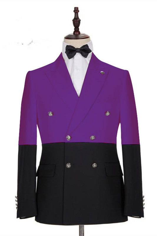 Modern Purple Double Breasted Peaked Lapel Men Prom Suits