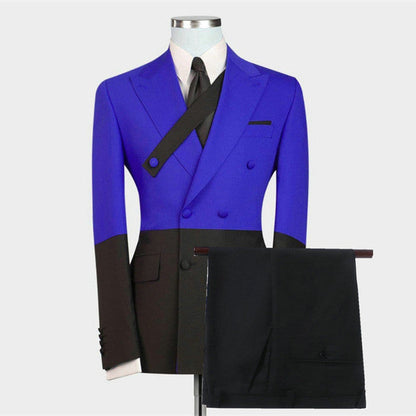 Modern Royal Blue Double Breasted Peaked Lapel Men Prom Suits