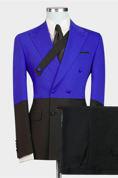 Modern Royal Blue Double Breasted Peaked Lapel Men Prom Suits