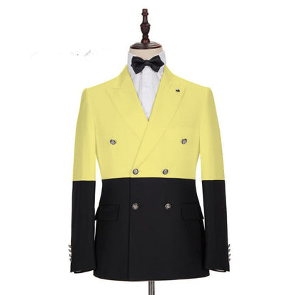 Modern Yellow Designer Slim Fit Double Breasted Prom Outfits for Guys