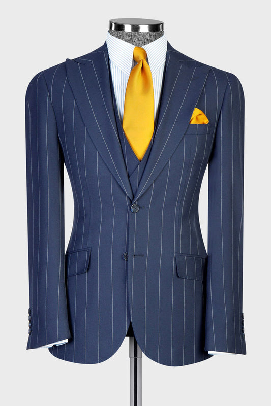 Men's Bold Striped 3-piece Suit in Navy