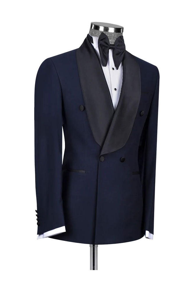 Navy Blue Double Breasted Shawl Lapel Suits