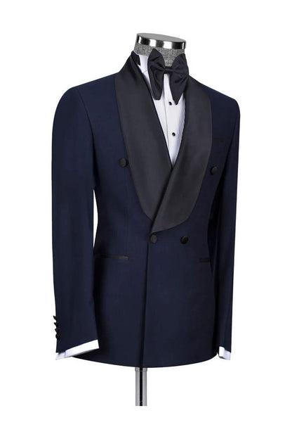 Navy Blue Double Breasted Shawl Lapel Suits