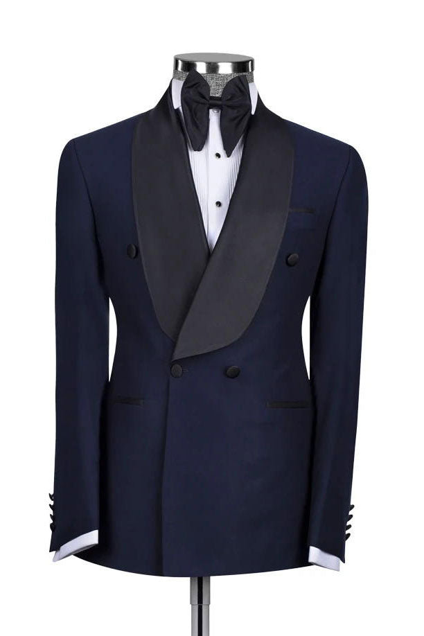 Navy Blue Double Breasted Shawl Lapel Suits