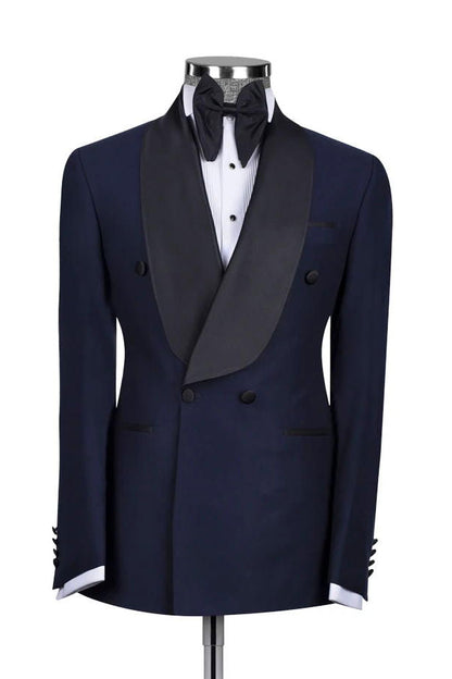 Navy Blue Double Breasted Shawl Lapel Suits