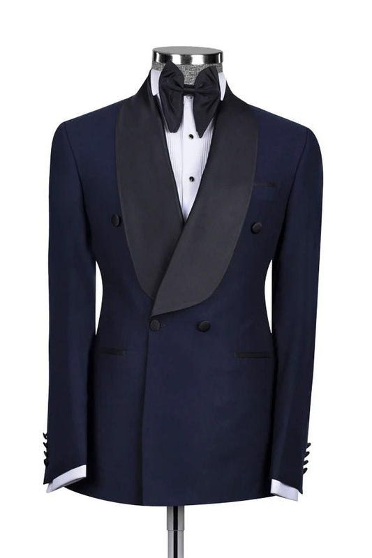 Navy Blue Double Breasted Shawl Lapel Suits